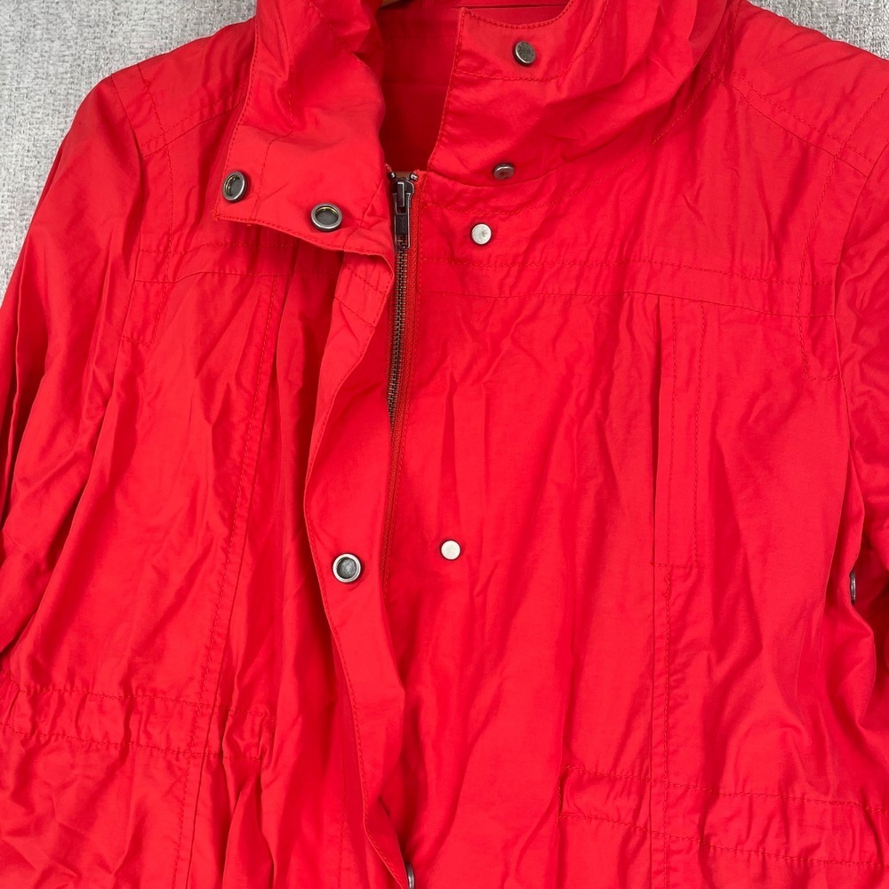 Eileen Fisher Hooded Anorak Parka Jacket M Red Cotton Blend Zip Snap Utility - Picture 5 of 13